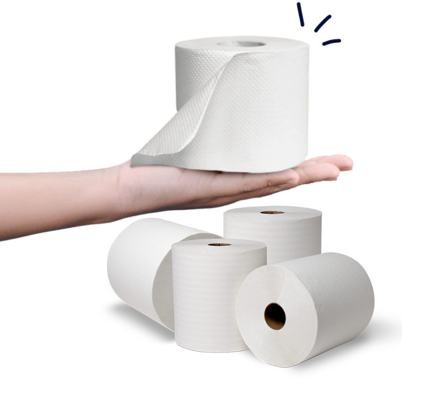 Outstretched hand presenting an offering of toilet roll