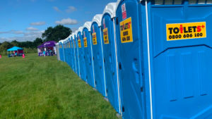 portable toilets at cancer research event