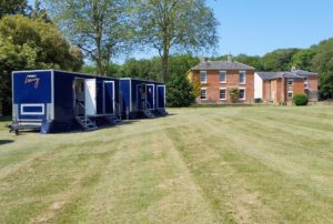 luxury portable trailers at a wedding